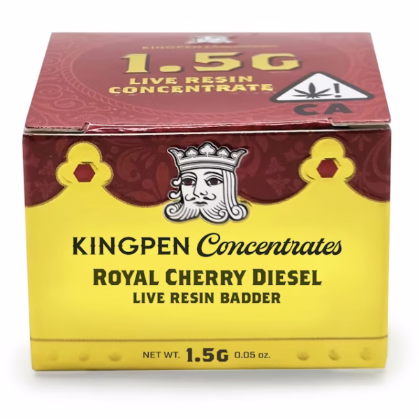 Kingpen live resin badder, Royal Cherry Diesel live resin, Kingpen concentrates 1.5g, cherry cannabis concentrate, live resin extract, dab concentrates, diesel cannabis resin, Cannabis Exotic Dispensary concentrates