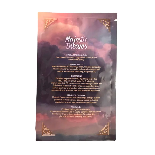 Psilocybin tea, mushroom tea infusion, premium tea blend, discreet tea delivery, trusted dispensary Majestic Dreams Tea, Psilocybin Tea Bag, Mushroom Tea, Premium Tea Infusion, Discreet Shipping, Cannabis Exotic Dispensary