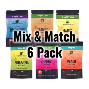 Twisted Extracts gummies, cannabis gummy variety pack, 6 pack cannabis gummies, THC CBD gummies, buy cannabis edibles online, premium cannabis gummies, discreet cannabis shipping, Cannabis Exotic Dispensary, high-quality cannabis edibles, mix and match cannabis gummies.