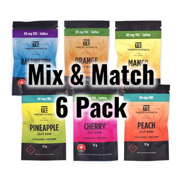 Twisted Extracts gummies, cannabis gummy variety pack, 6 pack cannabis gummies, THC CBD gummies, buy cannabis edibles online, premium cannabis gummies, discreet cannabis shipping, Cannabis Exotic Dispensary, high-quality cannabis edibles, mix and match cannabis gummies.