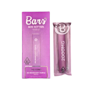 BARS XL OG Grandaddy Purple disposable, OG Grandaddy Purple 2g disposable, Grandaddy Purple vape pen, indica disposable vape, grape flavored cannabis vape, relaxing disposable vape, high potency vape pen, draw activated disposable vape, long lasting disposable vape, premium cannabis vape, Cannabis Exotic Dispensary vape, CED disposable products, discreet cannabis shipping