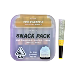 BOUTIQ Snack Pack pre-rolls, Pink Pineapple infused pre-rolls, Biscotti infused pre-roll pack, premium infused pre-rolls, exotic cannabis pre-rolls, boutique cannabis pre-rolls, infused flower pre-rolls, Cannabis Exotic Dispensary pre-rolls, CED infused products, discreet cannabis shipping