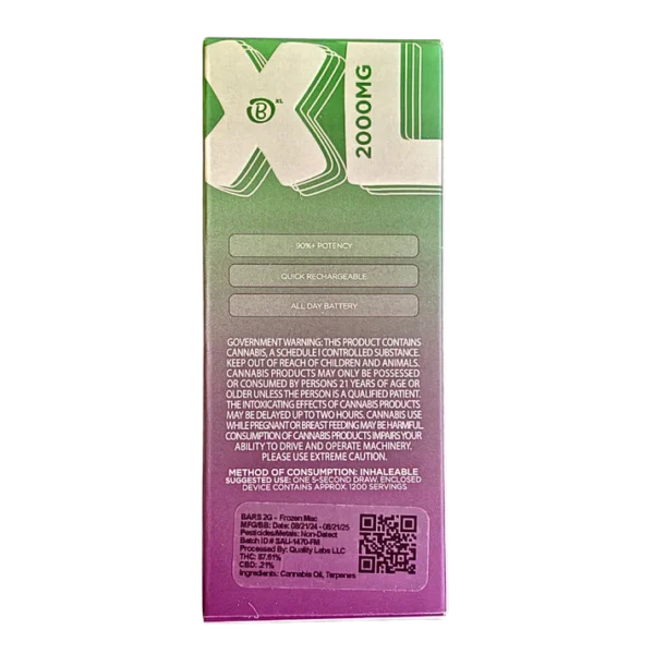 BARS XL disposable, Frozen MAC disposable, 2g cannabis disposable vape, dessert cannabis vape, premium disposable vape, high-capacity vape pen, Cannabis Exotic Dispensary vapes