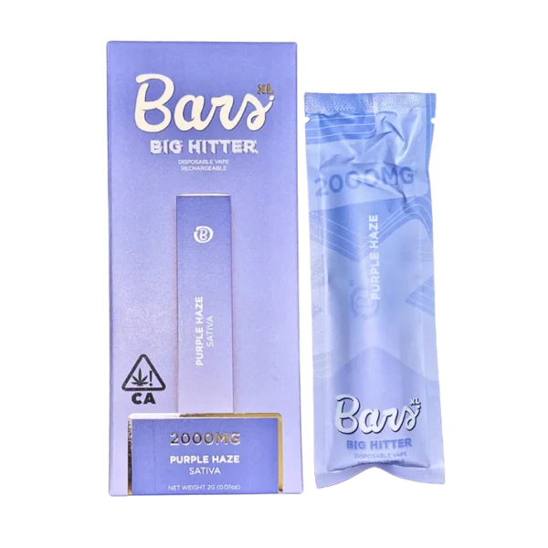BARS XL Purple Haze disposable, Purple Haze 2g disposable, Purple Haze vape pen, sativa-leaning disposable vape, uplifting cannabis vape, berry flavored vape pen, creative cannabis disposable, draw activated disposable vape, long lasting disposable vape, premium cannabis vape, Cannabis Exotic Dispensary vape, CED disposable products, discreet cannabis shipping