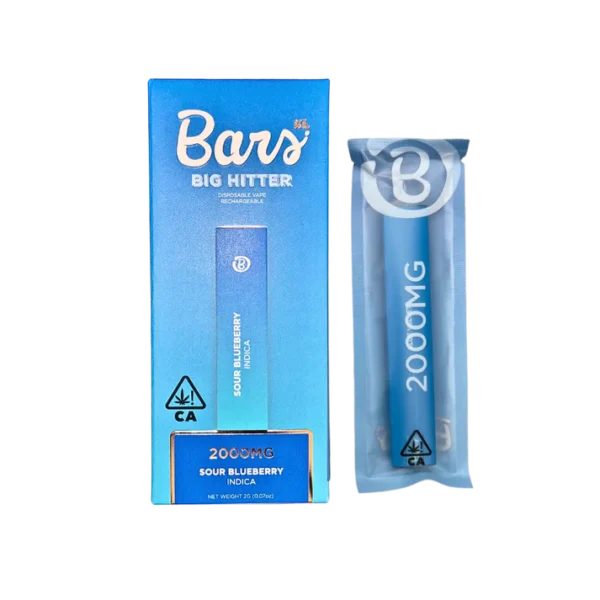 BARS XL Sour Blueberry disposable, Sour Blueberry 2g disposable, sour berry cannabis vape, fruity disposable vape, uplifting cannabis vape, high-capacity disposable vape, draw activated vape pen, long lasting disposable vape, premium cannabis vape, Cannabis Exotic Dispensary vape, CED disposable products, discreet cannabis shipping