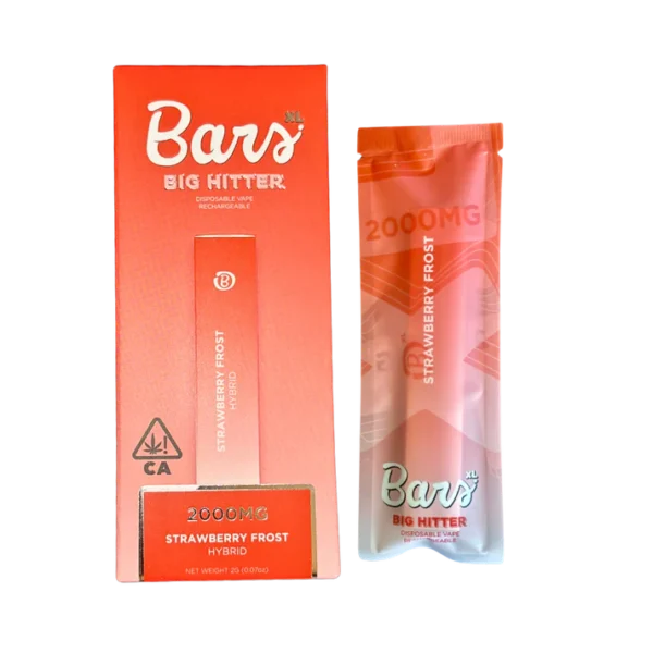 BARS XL Strawberry Frost disposable, Strawberry Frost 2g disposable, strawberry cannabis vape, uplifting disposable vape, fruity cannabis vape, high potency disposable vape, draw activated vape pen, long lasting disposable vape, premium cannabis vape, Cannabis Exotic Dispensary vape, CED disposable products, discreet cannabis shipping