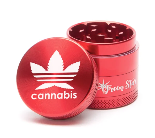1.5" grinder, 40mm 4-piece grinder, Cannabis Design grinder, CED weed grinder, compact cannabis grinder, kief catcher grinder, aluminum herb grinder, collectible cannabis accessory, portable herb grinder