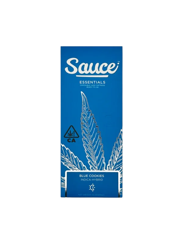 Sauce Essentials Blue Cookies disposable, Blue Cookies disposable vape, hybrid cannabis vape, blueberry cookie flavored vape pen, dessert cannabis vape, relaxing disposable vape, draw activated disposable vape, premium cannabis vape, Cannabis Exotic Dispensary vape, CED disposable products, discreet cannabis shipping