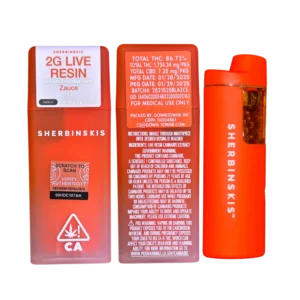 Sherbinski SF-Z 2G disposable, SF-Z live resin vape, high potency disposable vape, fruity cannabis vape, premium live resin pen, draw activated disposable vape, 2G live resin disposable, Cannabis Exotic Dispensary vape, CED disposable products, discreet cannabis shipping