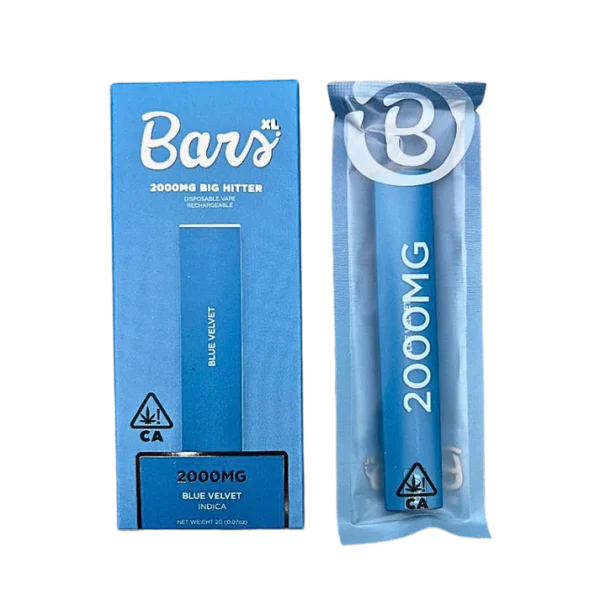 BARS XL Blue Velvet disposable, Blue Velvet 2g disposable vape pen, creamy berry cannabis vape, relaxing disposable vape, balanced cannabis vape, high potency disposable vape, draw activated vape pen, long lasting disposable vape, premium cannabis vape, Cannabis Exotic Dispensary vape, CED disposable products, discreet cannabis shipping