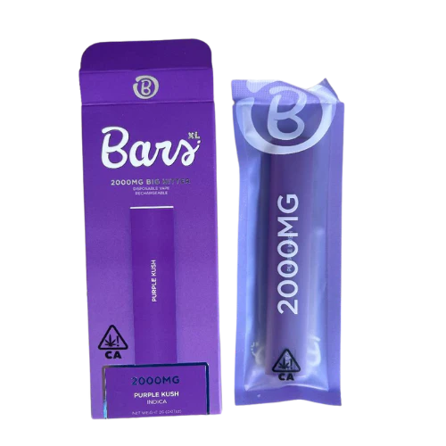 BARS XL Purple Kush disposable, Purple Kush 2g disposable vape pen, indica disposable vape, relaxing cannabis vape, grape flavored disposable vape, high potency indica vape, draw activated vape pen, long lasting disposable vape, premium cannabis vape, Cannabis Exotic Dispensary vape, CED disposable products, discreet cannabis shipping
