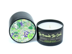 So Fresh So Cool candle, 6oz soy candle, odor eliminating candle, CED scented candle, refreshing home fragrance, eco-friendly soy candle, cannabis-friendly aromatherapy, long-lasting scented candle, premium soy wax candle
