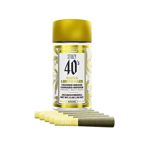 SUPER_LEMON_HAZE_STIIIZY STIIIZY 40’s pre-rolls, Super Lemon Haze infused pre-rolls, STIIIZY infused joints, sativa infused pre-rolls, citrus cannabis pre-rolls, premium infused pre-rolls, Cannabis Exotic Dispensary pre-rolls, CED infused products, discreet cannabis shipping