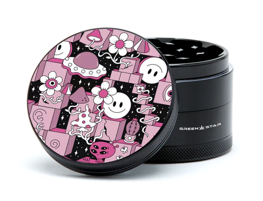 Trippy Drippy grinder, 2.5" 4-piece herb grinder, CED cannabis accessory, psychedelic cannabis grinder, portable herb grinder, durable weed grinder, premium weed grinder, kief catcher grinder, smooth grind cannabis accessory