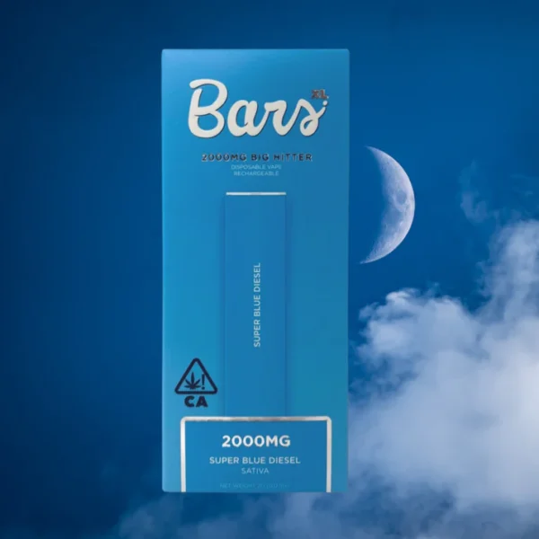 BARS XL Super Blue Diesel disposable, Super Blue Diesel 2g disposable vape pen, diesel cannabis vape, energizing disposable vape, sativa dominant disposable, blueberry diesel vape pen, draw activated vape pen, long lasting disposable vape, premium cannabis vape, Cannabis Exotic Dispensary vape, CED disposable products, discreet cannabis shipping