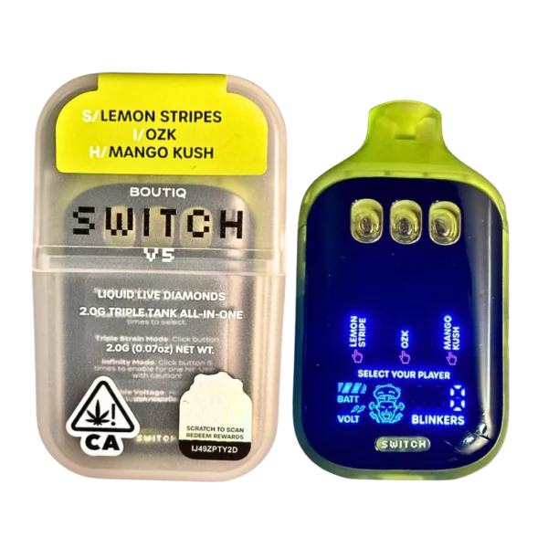 Boutiq SWiTCH V5 Disposable delivers dual-chamber cannabis vaping, smooth terpene-rich vapor, customizable sessions, and fast, discreet worldwide shipping.