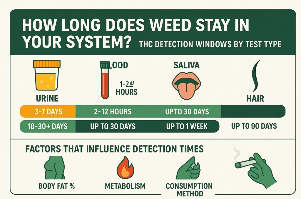 How long does marijuana stay in your system for urine test, THC detection time occasional user, how long does weed stay in your body, cannabis drug test timeline