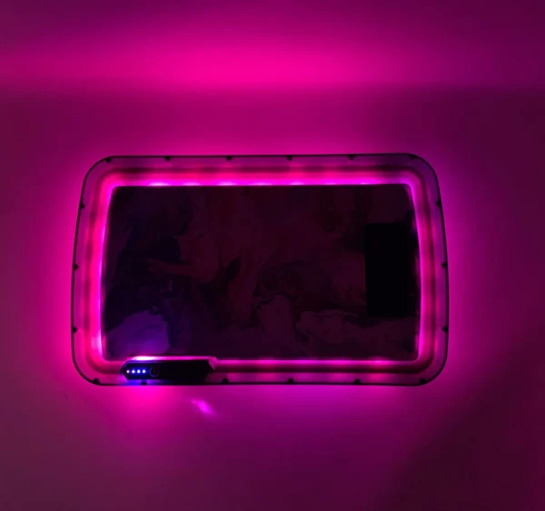 Purple pink marble LED rolling tray, LED rolling tray with lights, CED rolling tray, Cannabis Exotic Dispensary accessories, illuminated rolling tray, rolling tray with party mode, premium smoking tray, LED weed rolling tray