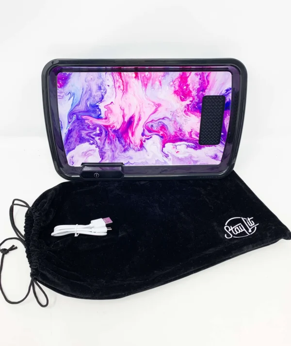 Purple pink marble LED rolling tray, LED rolling tray with lights, CED rolling tray, Cannabis Exotic Dispensary accessories, illuminated rolling tray, rolling tray with party mode, premium smoking tray, LED weed rolling tray