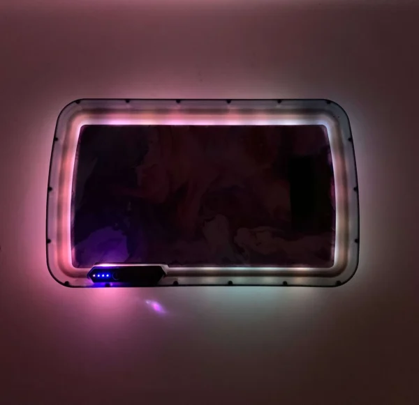 Purple pink marble LED rolling tray, LED rolling tray with lights, CED rolling tray, Cannabis Exotic Dispensary accessories, illuminated rolling tray, rolling tray with party mode, premium smoking tray, LED weed rolling tray